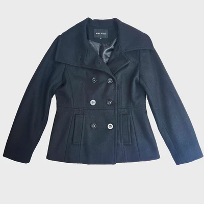 Casaco feminino Nine West mistura de lã preta peito duplo tamanho 12 - Imagem 1 de 4