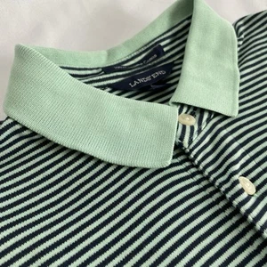 LAND'S END Short Sleeve Polo Shirt Mens Small Green Black Striped 100% Cotton - Picture 1 of 12