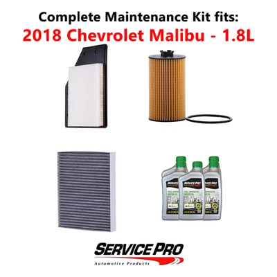 2018 Chevrolet Malibu 1.8L Complete Oil, Air & Cabin Filter Kit (0W-20) - Imagem 1 de 4
