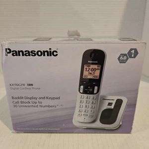 New Nos Panasonic KX-TGC210 Cordless Digital Phone Backlit W Keypad Silver Tone - Afbeelding 1 van 6
