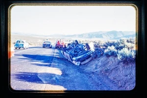 Vintage 35mm Color Slide Car Accident Scene Highway 1950s-60s - Picture 1 of 1