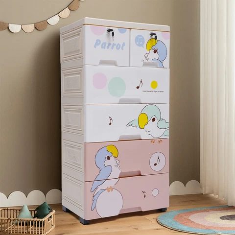 5 Layers Modern Parrot Plastic Dresser Storage Cabinet with 6 Drawers Bedroom Cover