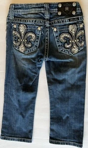 EUC Miss Me Capri Jeans Girls Size 8 Rhinestone Fleur de Lis Bling - Picture 1 of 9