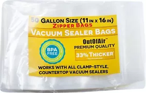 50 Gallon Size Zipper Vacuum Sealer Bags (11" x 16") OutOfAir Vacuum Sealer Z... - Picture 1 of 6