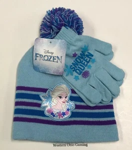 Girl's Frozen Elsa Snow Queen Beanie Cap Glove Combo NEW Cold Weather Hat Set - Picture 1 of 2
