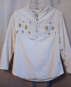 Velour Nachtwäsche Henley Snap Up Top Damen S elfenbein gelb Vintage geblümt weich! - Bild 1 von 7