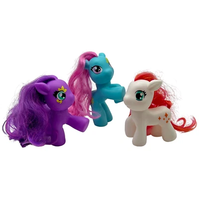Lote de 3 ponis blancos/púrpura/azules Little Pony 5" Happy Line Cutie Friends Foto 1 de 4