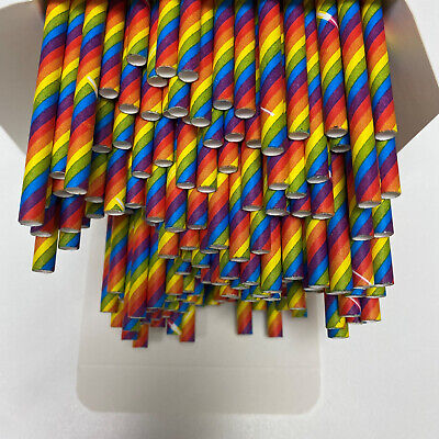 Rainbow Paper Drinking Straws - Party Straws  - UK Made 100% Biodegradable - Eco • 3.50£