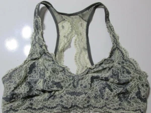 Felina Bra Size M Ivory/Gray Wireless Unlined Racerback Adjustable Lace Floral - Picture 1 of 6