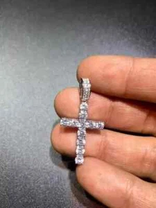 Cross Pendant 2Ct Round Lab Created Diamond 14K White Gold Plated For Women's - Picture 1 of 7
