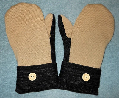 ALMOST BERNIE  HANDMADE LIGHTER WEIGHT MITTENS BEIGE & BROWN WMN's MEDIUM  - Image 1 of 4