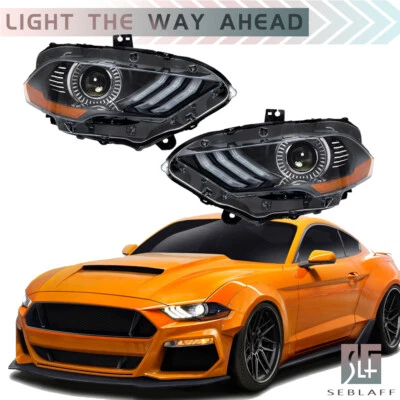 Pair Front Headlights LED For Ford Mustang 2018- 2020 Projector Headlamps W/DRL - Изображение 1 из 4
