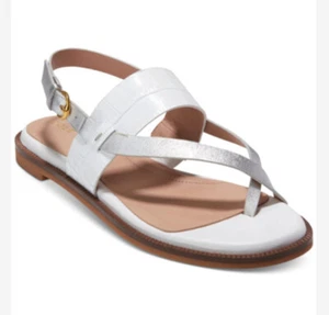 COLE HAAN Anica Lux Leather Slingback Thong Sandal US 11 Silver/Optic White Croc - Picture 1 of 22
