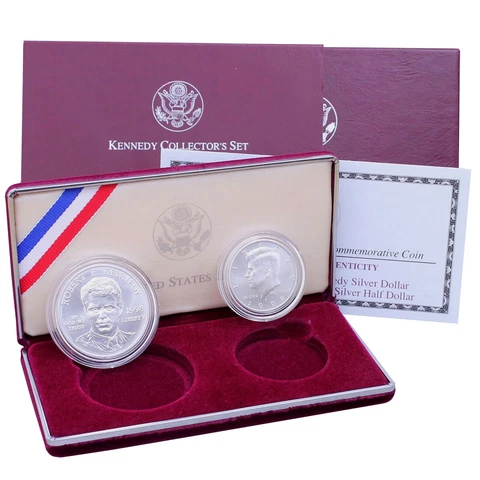 1998 S Robert F Kennedy BU Commem 90% Silver Dollar & Matte Half Dollar Set Cover
