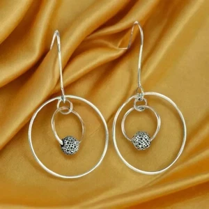 Hanging Ball Classic Dangle Earrings 925 Sterling Silver Woman Gift Jewelry - Picture 1 of 2