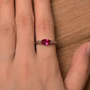 Pink Ruby 925 Sterling Silver Ring Lab Created Marquise Gemstone Women Ring - Picture 1 of 5