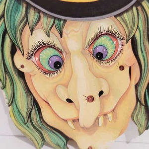 Vintage 1979s Eureka Psychedelic Halloween Witch Die Cut Decoration 13" Day Glow - Picture 1 of 10