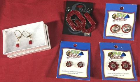 OU Oklahoma Sooners Jewelry EARRINGS Swarovski Sparkle Ear Rings Pin Women Girl Cover