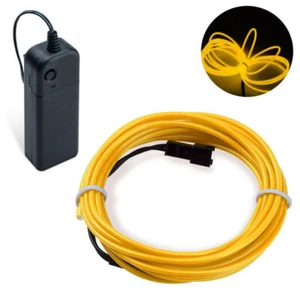Yellow Glow El Wire Neon Cable Light Strip Aa Battery Car Interior Accessories - Picture 1 of 8
