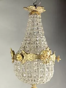Kronleuchter französisch Louis XVI Bronze Gold Vintage 60er Gesichter zierliches Licht - Bild 1 von 24