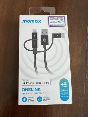 Cable de carga USB 3 en 1 MOMAX OneLink para iPhone, iPod y iPad carga rápida 3 pies Foto 1 de 3