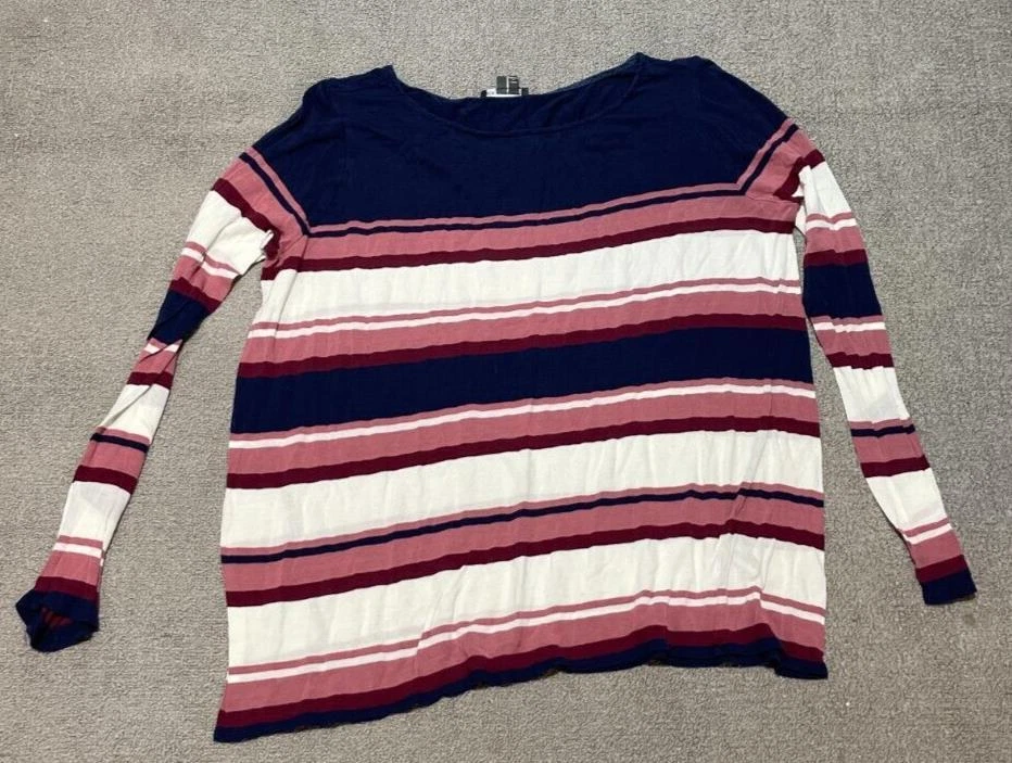 Camisa feminina Vince listrada rosa, branca e azul manga longa tamanho G - Imagem 1 de 4