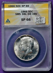 1966 Kennedy Half. SMS Double Die Obverse. In ANACS Holder. SP 66. J481 - Picture 1 of 2