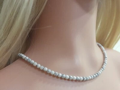 Natürliches Howlith glatt rund Edelstein Perlen beruhigend Frauen Halsband Ha... - Bild 1 von 4