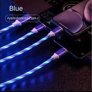3 in 1 LED Light Up Fast Charging Cable Charger Cord For iPhone Type C Micro USB - Picture 1 of 7