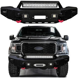 Vijay For 2018-2019-2020 Ford F150 Textured Black Front Bumper with LED Lights - Picture 1 of 9