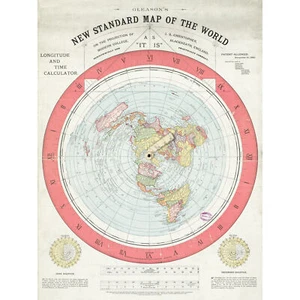 Karte Gleason 1892 Weltzeit Taschenrechner flache Erde großer Wandkunstdruck 18x24 - Bild 1 von 5