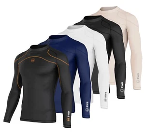 BWB Mens Compression Armour Base Layer Top Long Sleeve Thermal Gym Sports Shirt - Picture 1 of 42