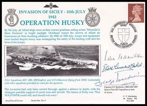 Operation Husky Hockaday Navy Cover Signed 3 in Action inc GEORGE BALDWIN DSO - Imagen 1 de 2
