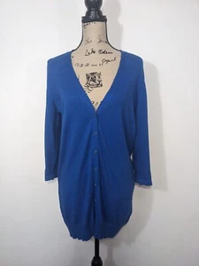 New York & Co. Women Sz Medium 3/4 Sleeve Button Up V-neck Blue Cardigan Sweater - Picture 1 of 9