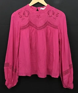 Anthropologie Harmony Hot Pink Lace Embroidered Blouse Long Sleeve Top Size M - Picture 1 of 7