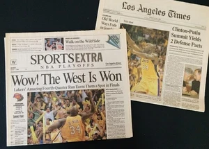 Los Angeles Lakers Win West, LA Times, June 2000 - Ex Cond - Picture 1 of 3