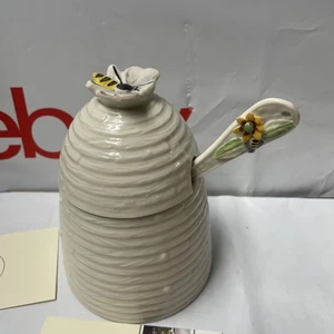 VTG Belleek Porcelain Honey Bee Condiment Jam Honey Pot With Spoon NIB | W102 - Picture 1 of 17