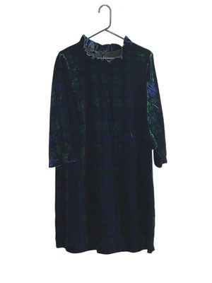 Reloj Talbots Talla 16 Negro Tartán Cuadros Terciopelo Línea A Vestido Cuello Volantes Foto 1 de 4