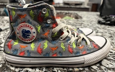 Converse Chuck Taylor All Star Dinosaur Hi Kids Grey-Black Sneakers Size 4 - Image 1 of 4