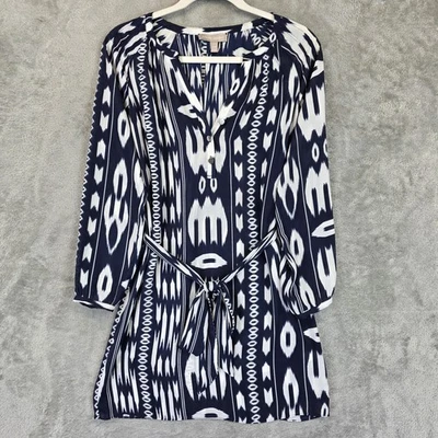 Banana Republic Shirt Dress Womens Petite 00P Navy White Ikat Long Sleeve Belted - Image 1 of 4