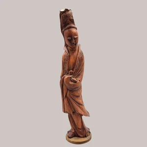 Vtg Hand Carved Wooden Oriental Asian Woman Figurine Sculpture Wood Home Decor - Picture 1 of 15