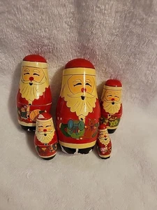 VTG Set of 5 Squinting Santa Claus Wooden Matryoshka Hand painted Nesting Dolls - Picture 1 of 7