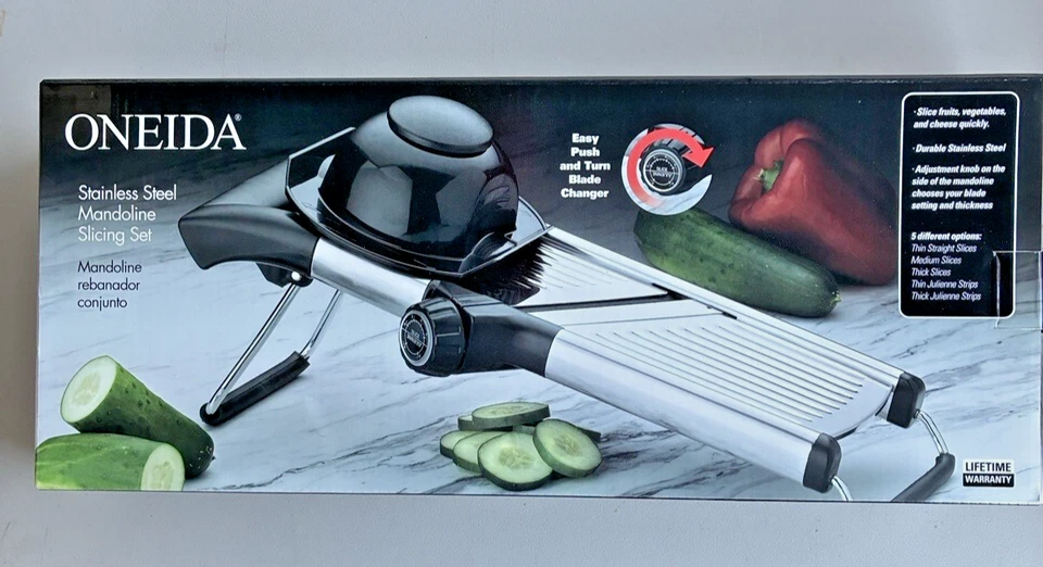 Juego de rebanadas de acero inoxidable mandolina Oneida opciones de perilla rebanadora nuevo Foto 1 de 4