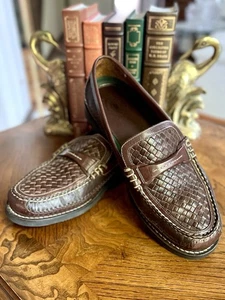 Neu H.S. TRASK Herren Braun Leder Korbgeflecht Halbschuh Vibram Sohle Größe 11 M - Bild 1 von 13