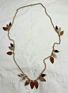 Lanvin Paris Halskette goldfarbene Glieder Blatt Birne Hänger Honigbraun lang 34 Zoll - Bild 1 von 13