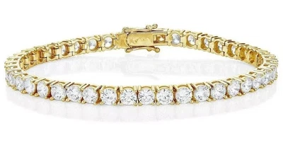 7.00Ct Round Cut Lab Created Diamond Tennis Bracelet 7" 14k Yellow Gold Over - Image 1 of 2