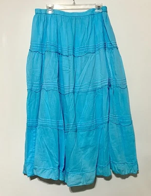 Jane Ashley Womens Tiered Broomstick Skirt Size 2X Blue 100% Cotton Boho Cottage - Image 1 of 4