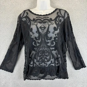 Y2k Sheer Mesh Top Large Black Whimsygoth Dark Romantic Sexy Feminine EXPRESS - Picture 1 of 8