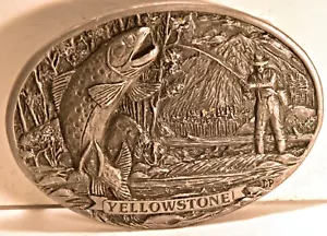 Colorado Silverstar Yellowstone Trucha y Pescador Peltre Ovalado Hebilla de Cinturón 1987 - Imagen 1 de 2