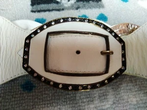 CINTURA DONNA PELLE BIANCO ARGENTO FIBBIA CON STRASS - Foto 1 di 4